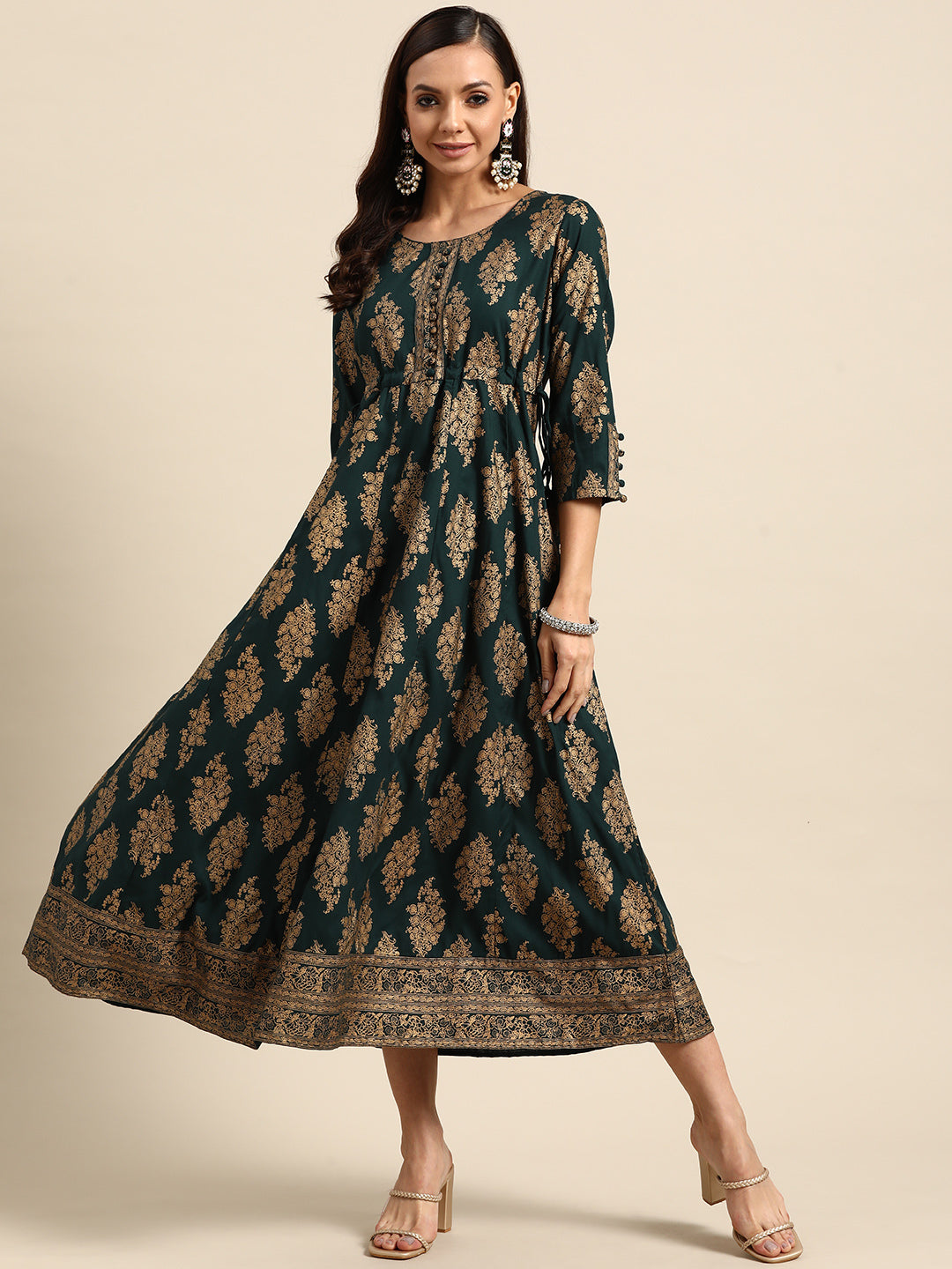  Green Printed Rayon Dress 