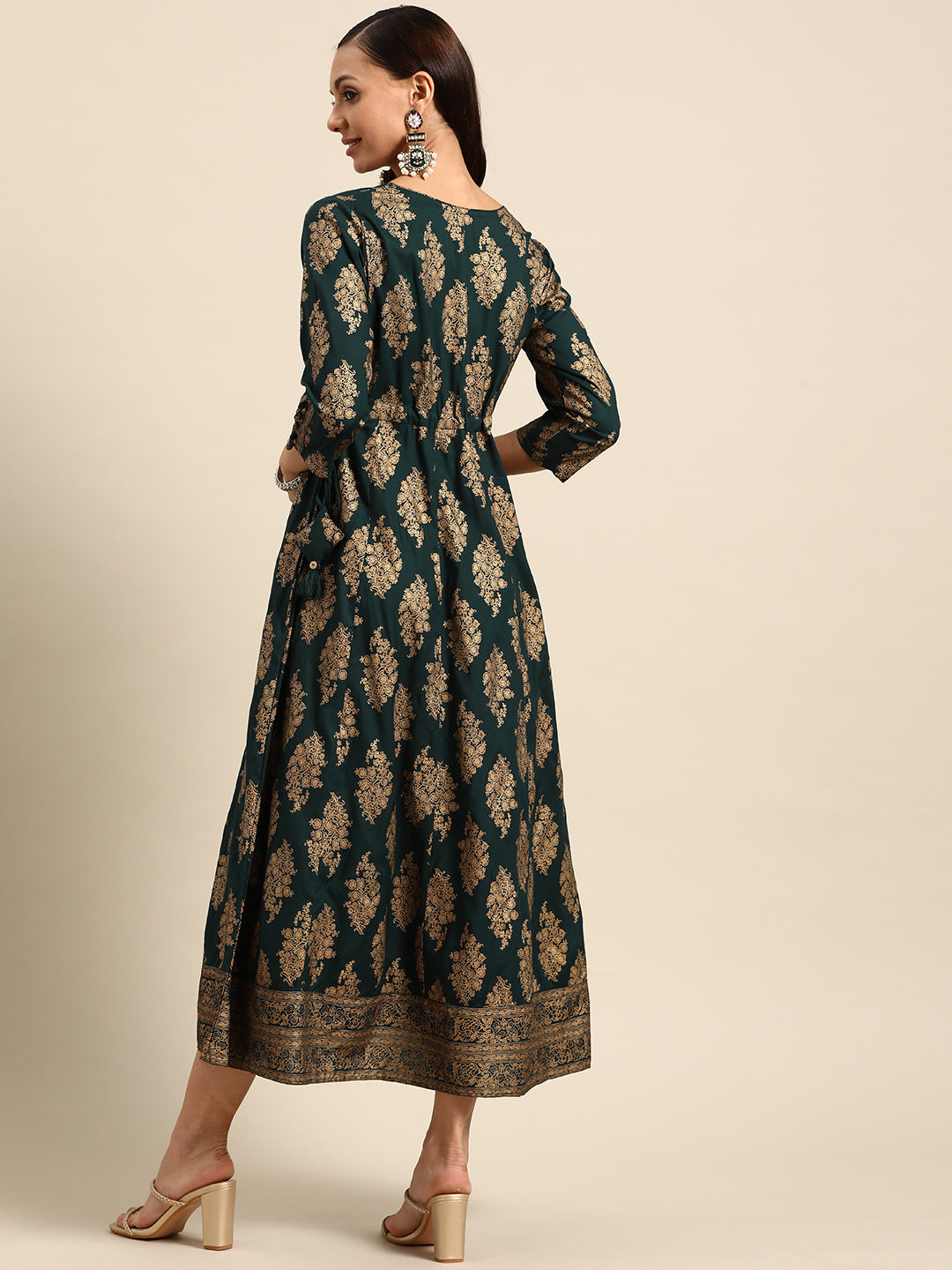 Green Printed Rayon Dress 