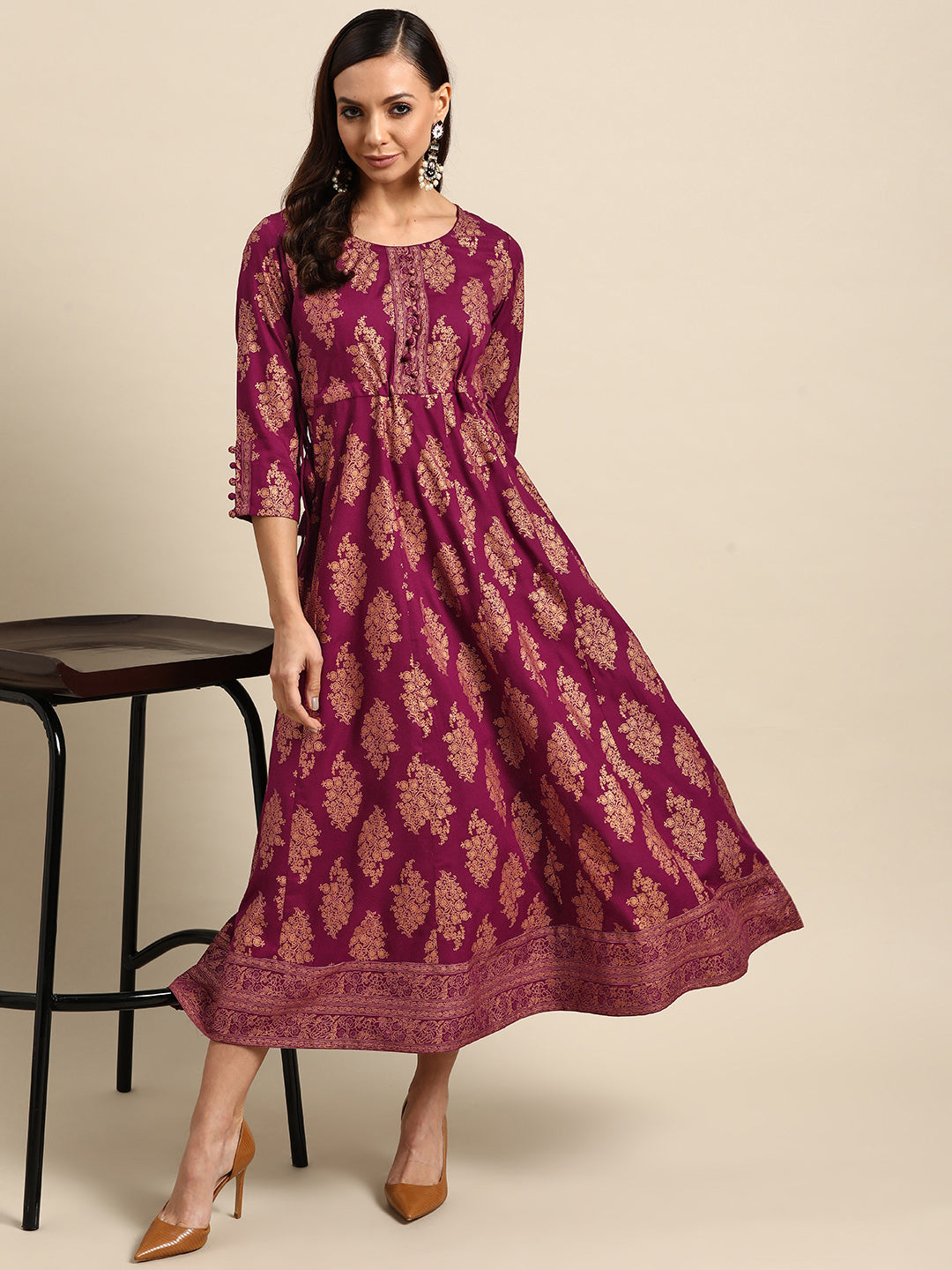  Purple Printed Rayon Dress 