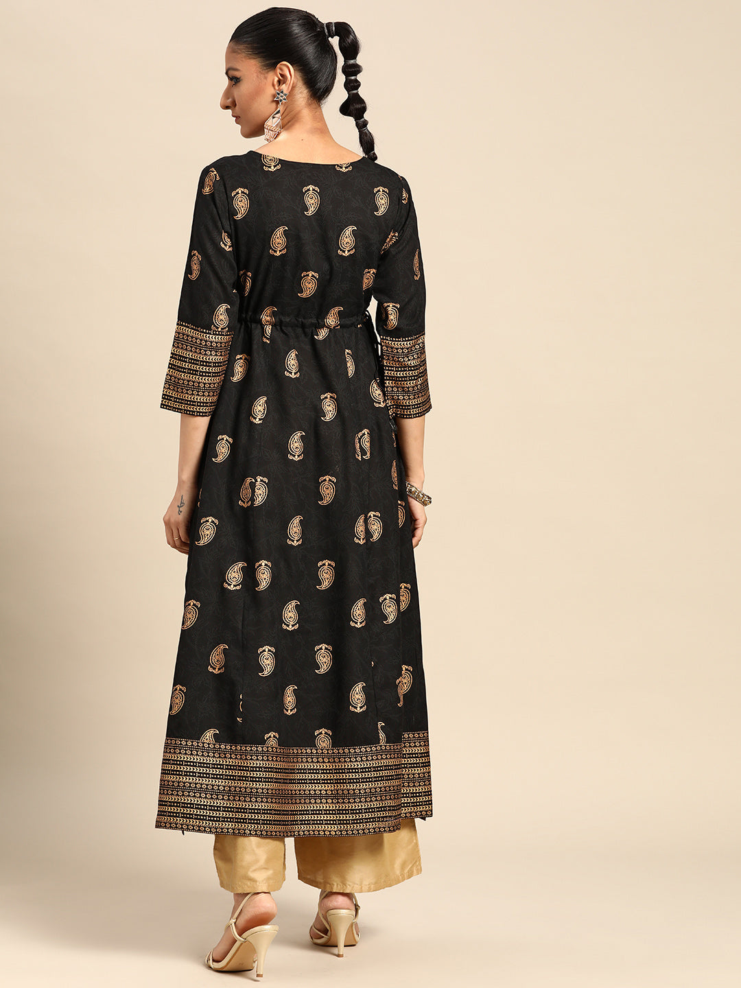  Black Printed Rayon Kurta 