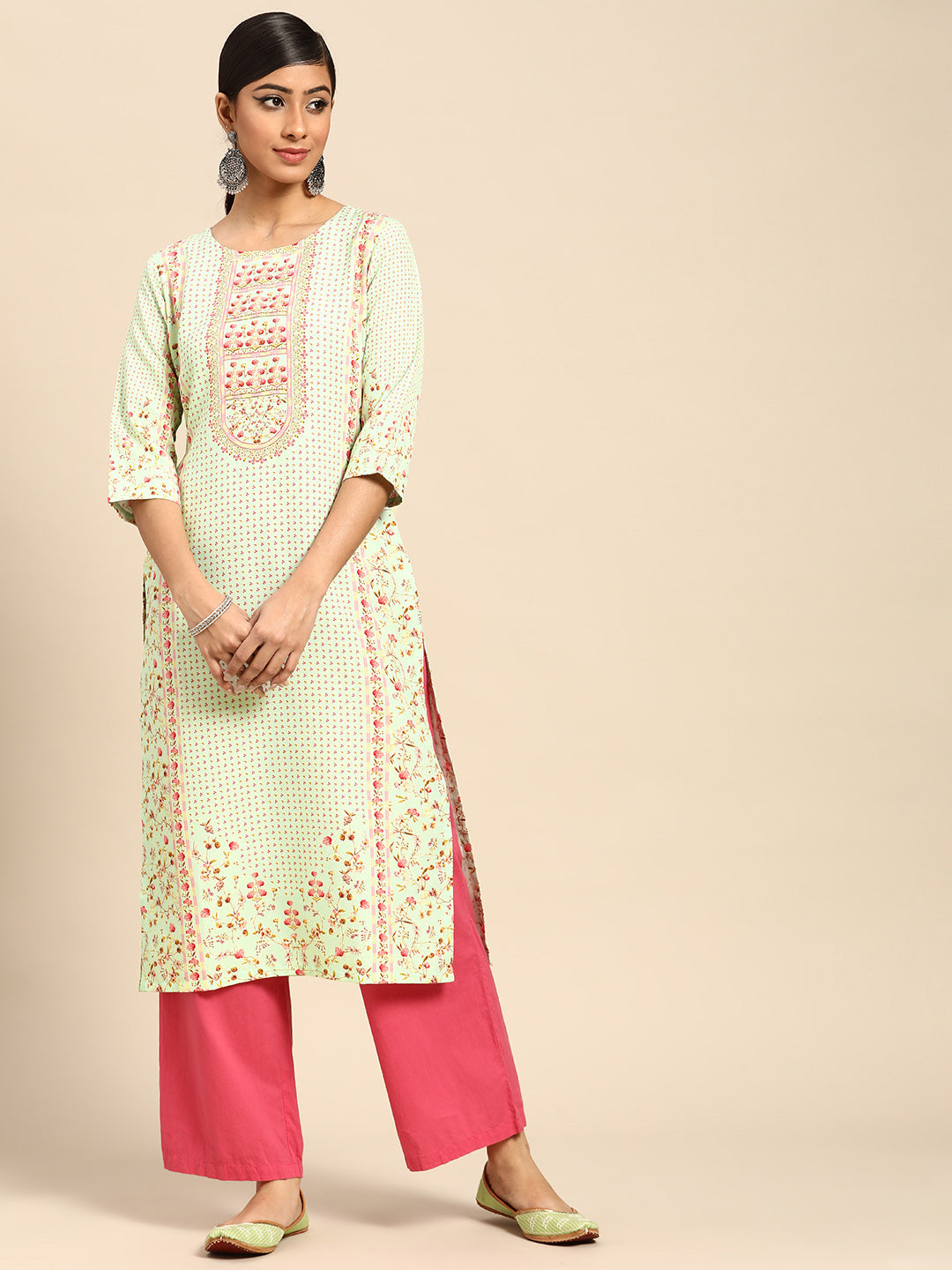 libas Sea Green Printed Rayon Kurta-picture-19