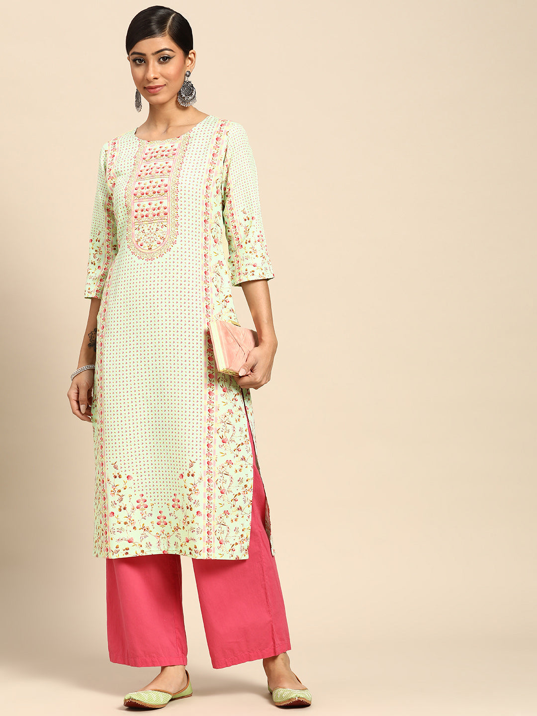  Sea Green Printed Rayon Kurta 