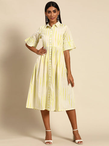 Off White Printed Cotton Dress