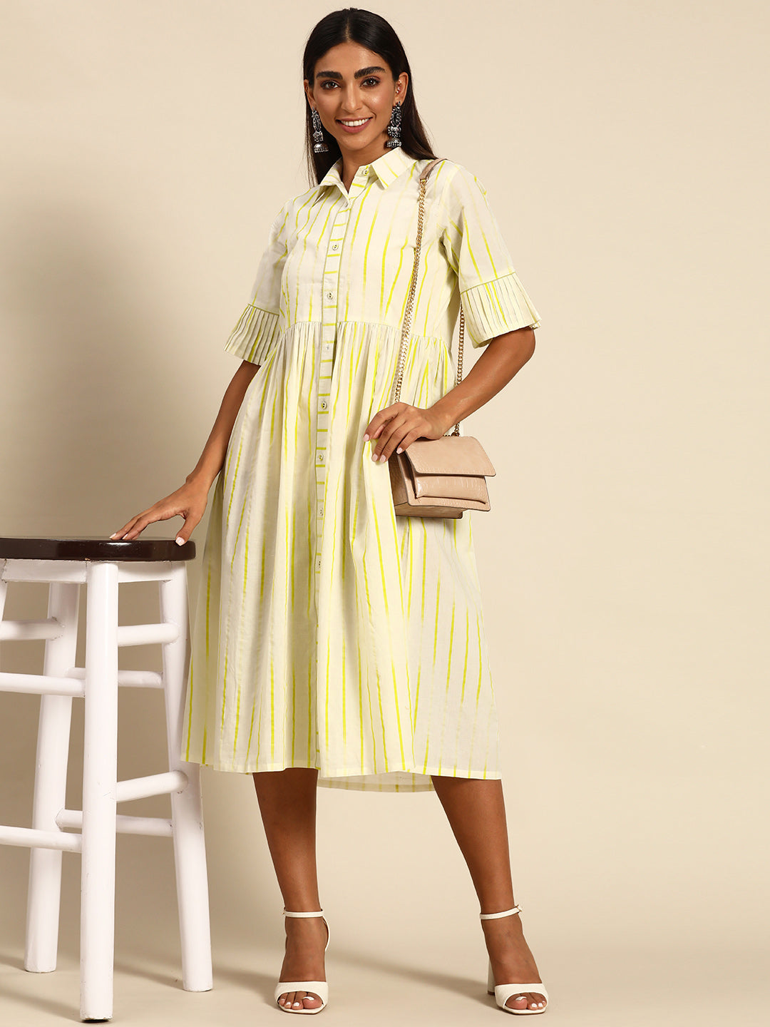  Off White Printed Cotton Dress 