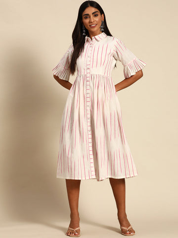 Off White Printed Cotton Dress