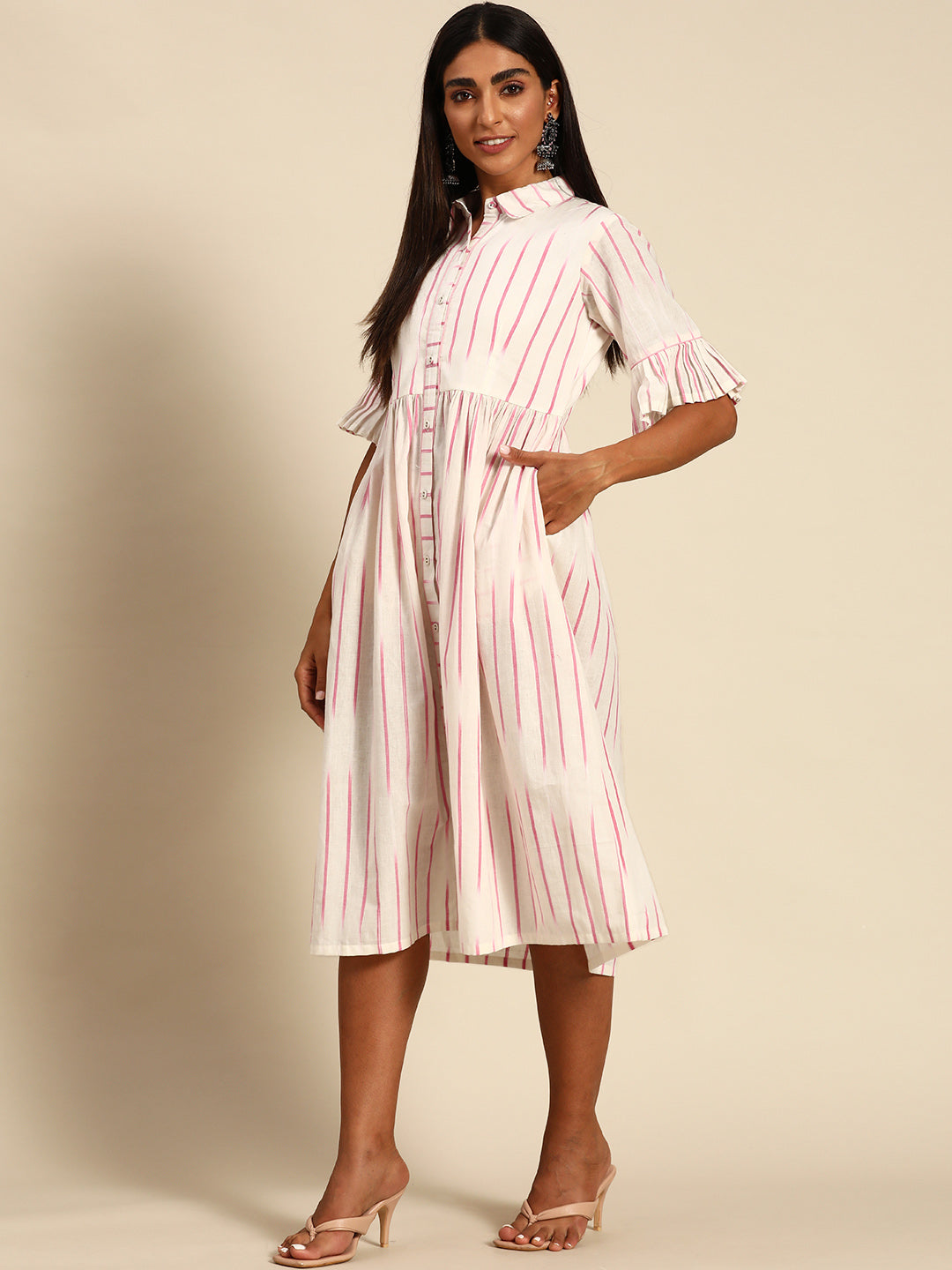  Off White Printed Cotton Dress 