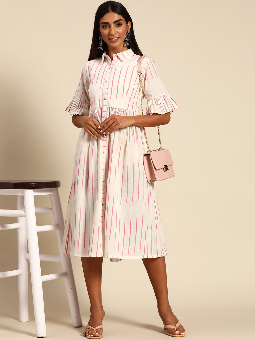  Off White Printed Cotton Dress 