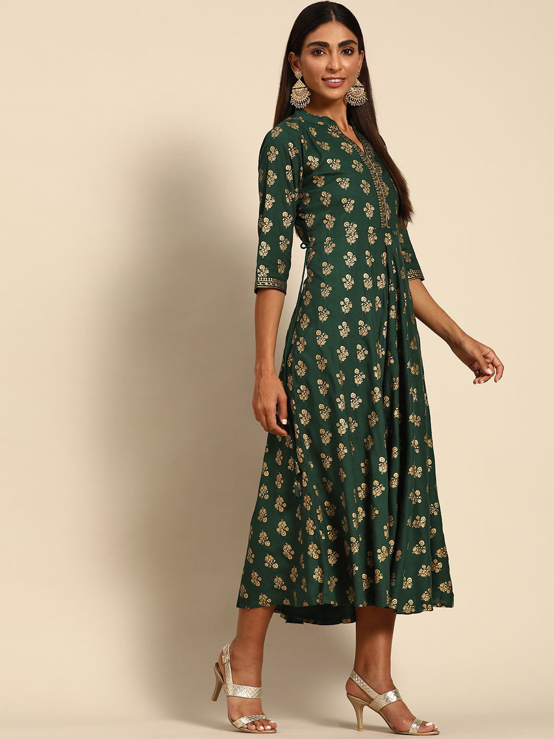  Green Printed Rayon Dress 