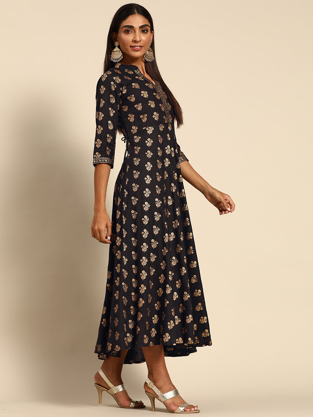 Black Printed Rayon Dress 