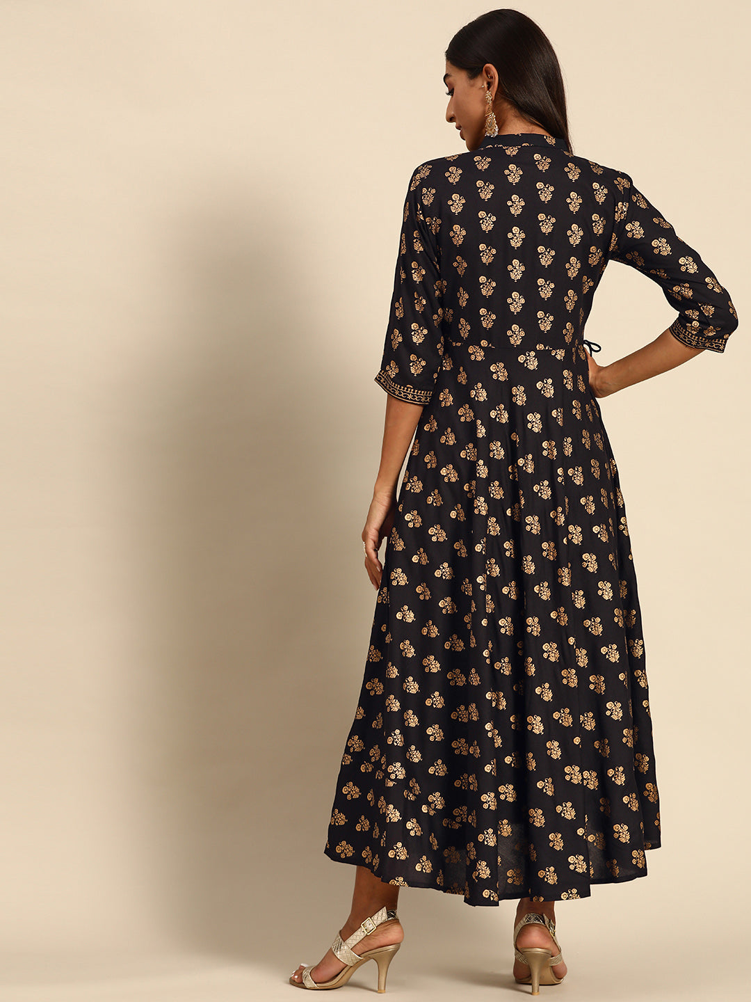  Black Printed Rayon Dress 