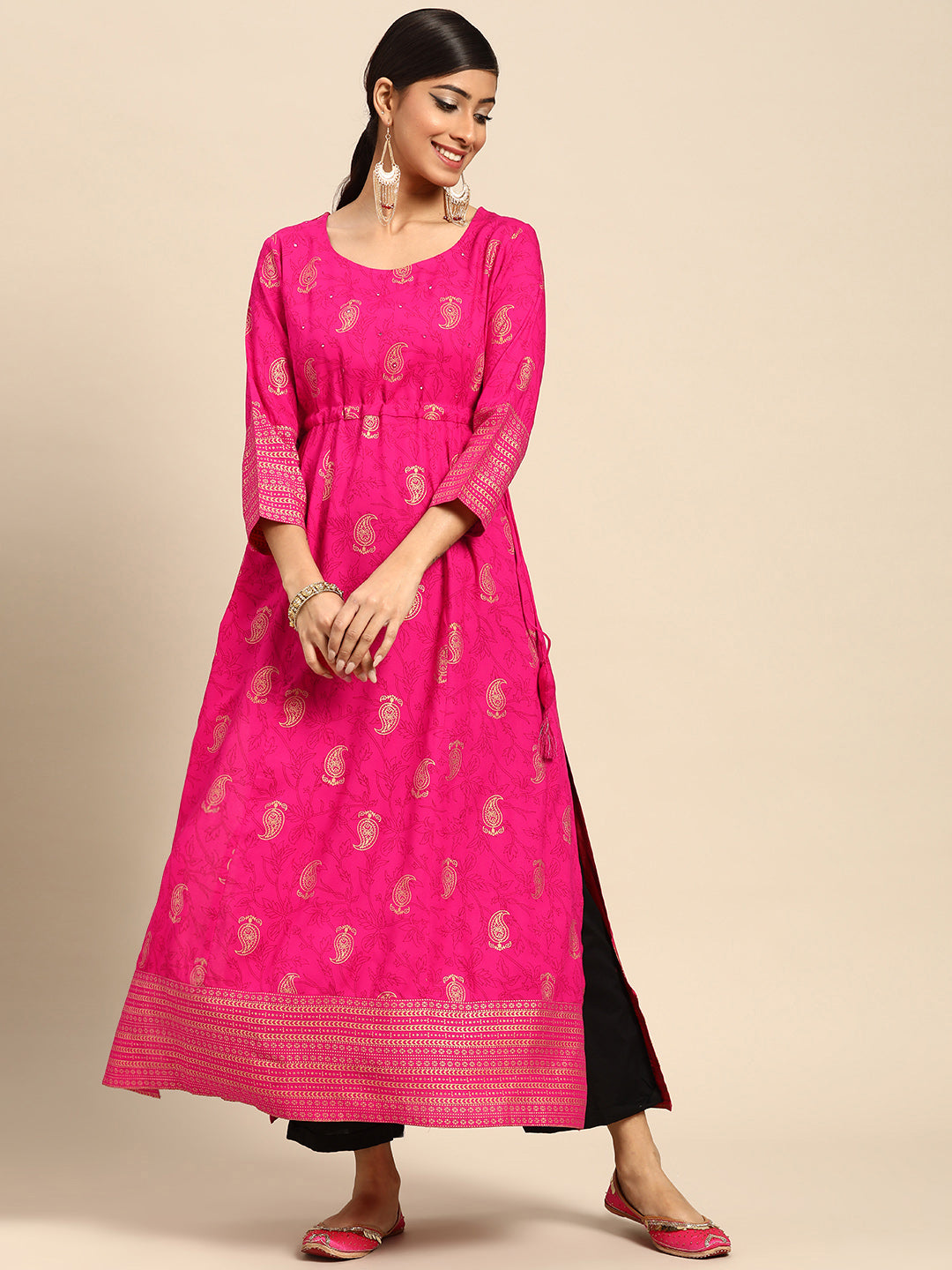 Pink Printed Rayon Kurta