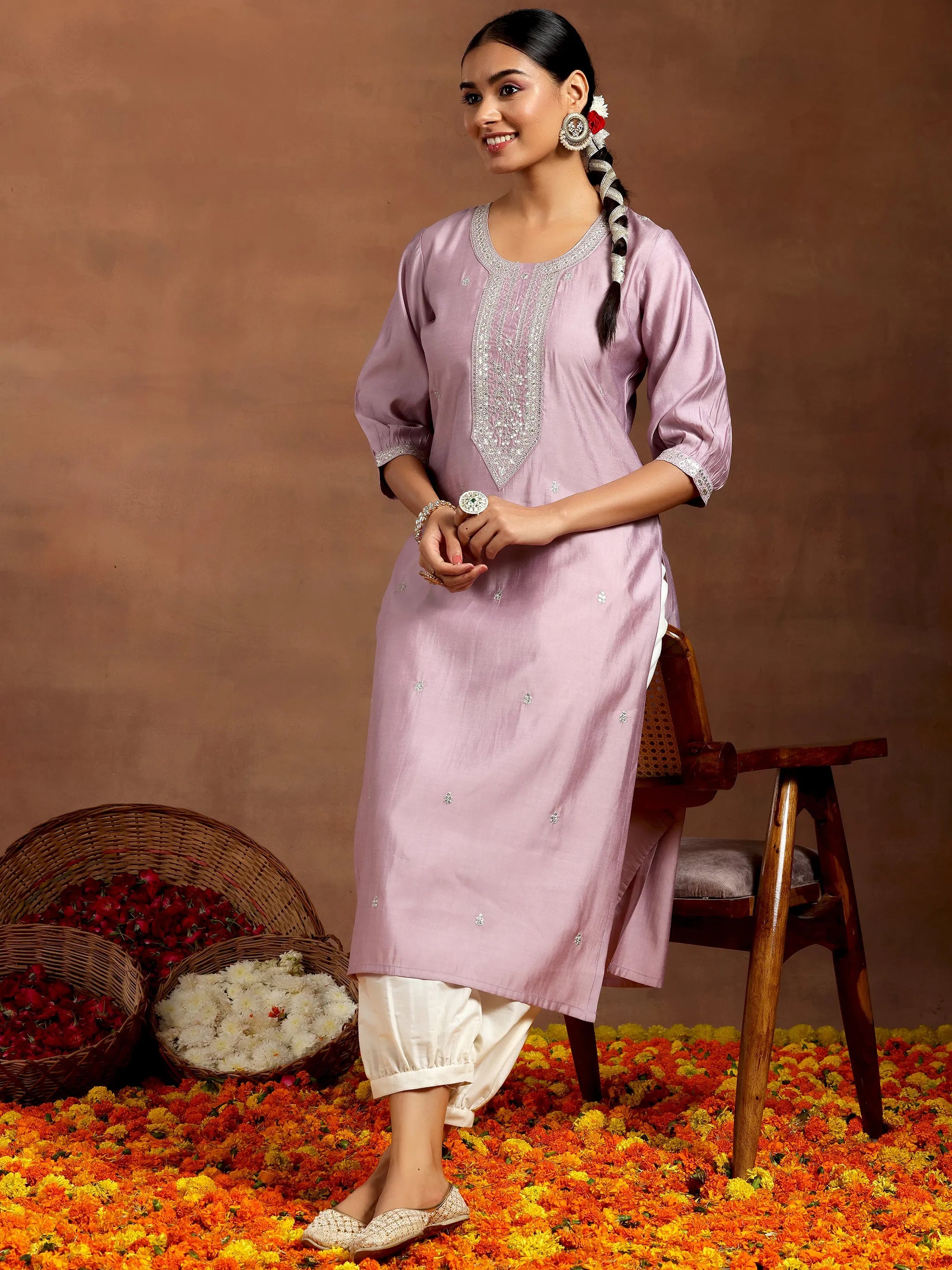 libas Purple Embroidered Silk Straight Kurta-picture-35