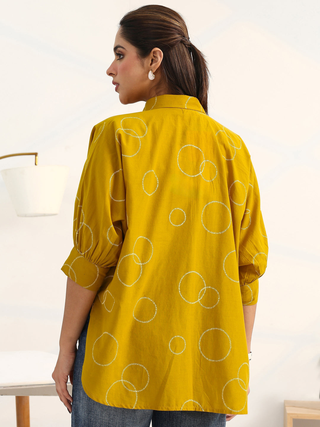  Mustard Geometric Printed Cotton Shirt 