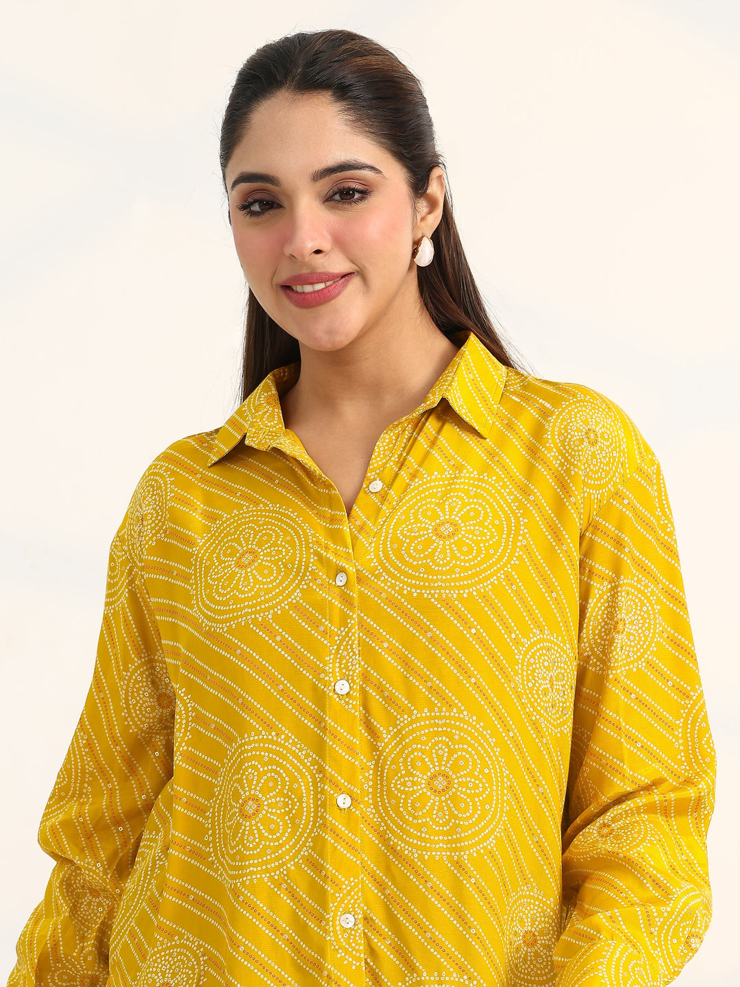  Yellow Ethnic Motifs Printed Cotton Shirt 