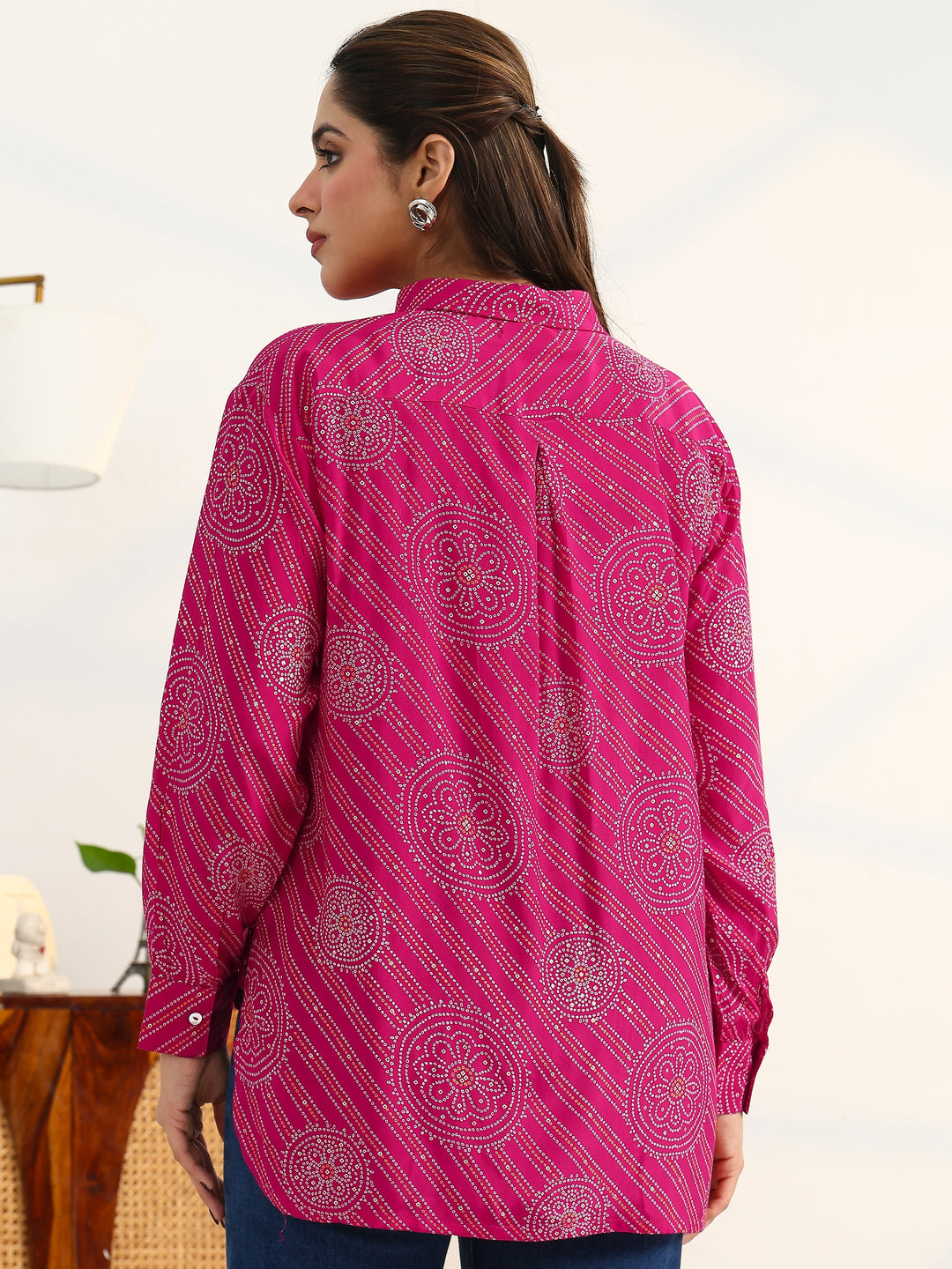  Bandhani Pink Cotton Blend Signature Shirt 