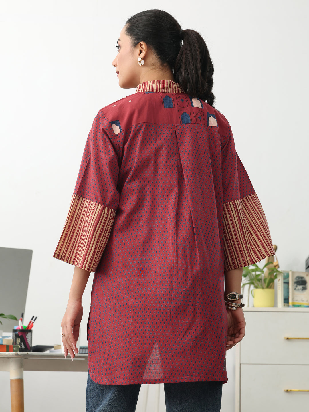  Rust Striped Printed Cotton Shirt 