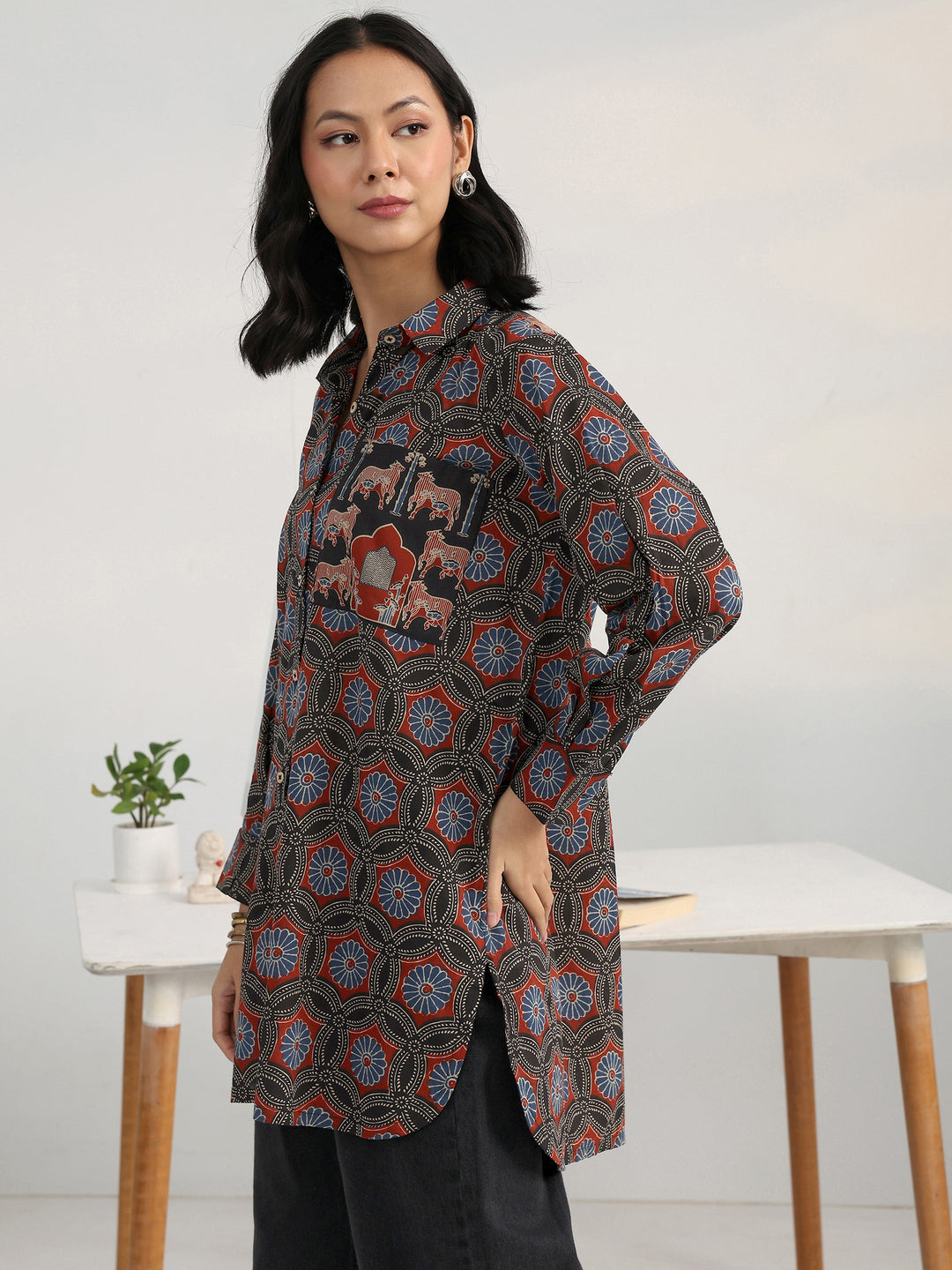  Multi Floral Printed Cotton Blend Shirt 