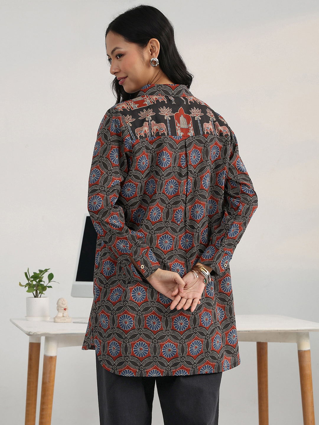  Multi Floral Printed Cotton Blend Shirt 