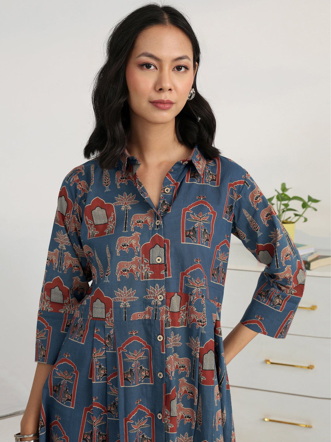  Blue Heritage Printed Cotton Blend Shirt 