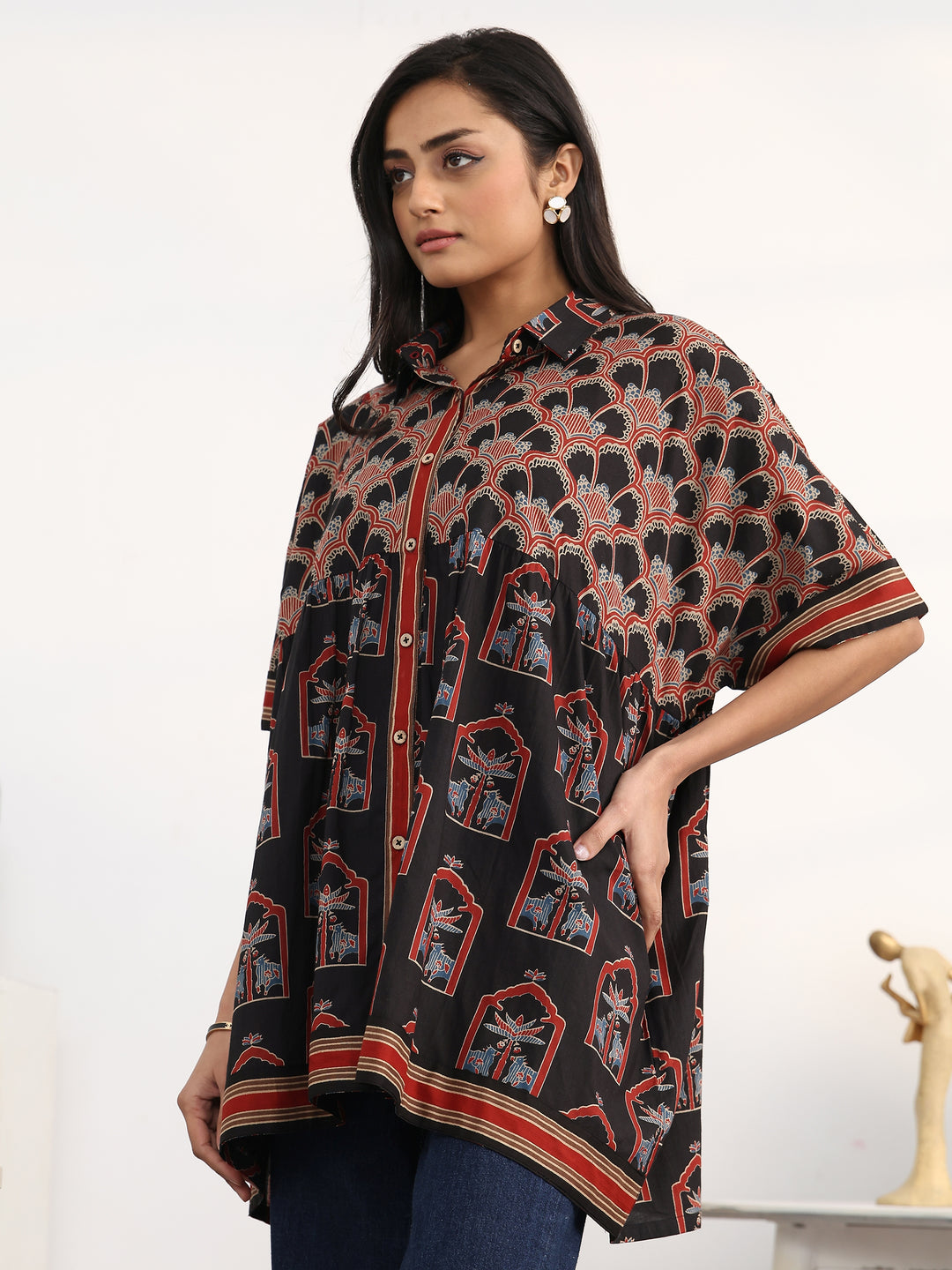  Black  Ethnic Motifs Printed Cotton Shirt 