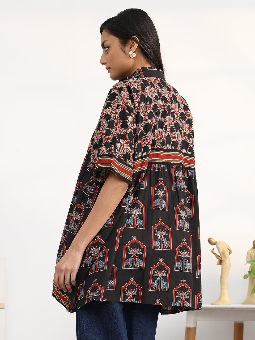  Black  Ethnic Motifs Printed Cotton Shirt 