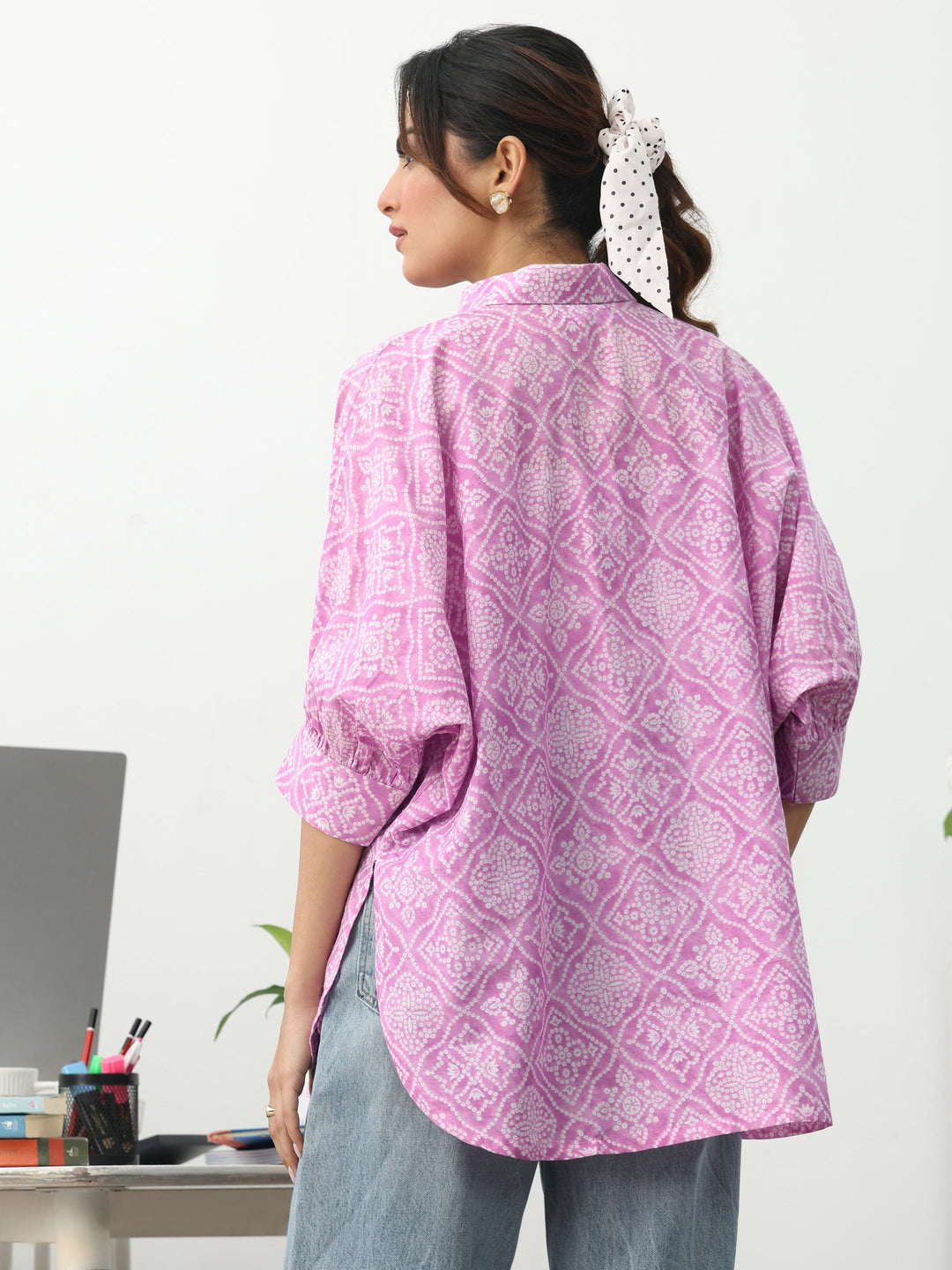  Pink Ethnic Motifs Printed Cotton Shirt 