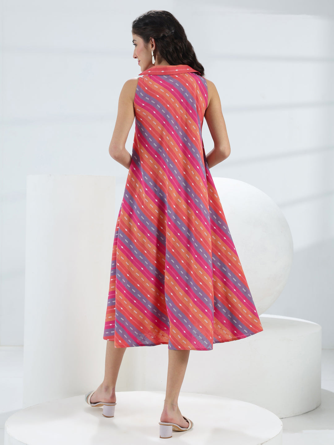  Multi Leheriya Cotton Blend A-Line Dress 
