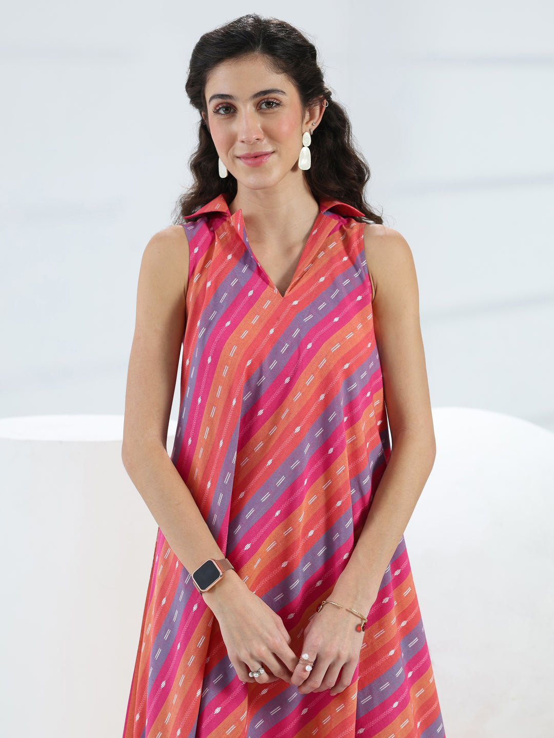  Multi Leheriya Cotton Blend A-Line Dress 