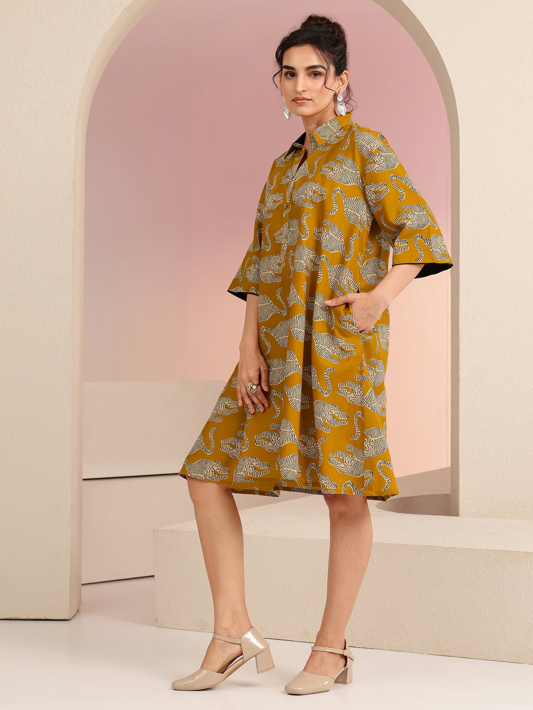  Royal Blue Animal Printed Cotton Blend Oversized Dress 