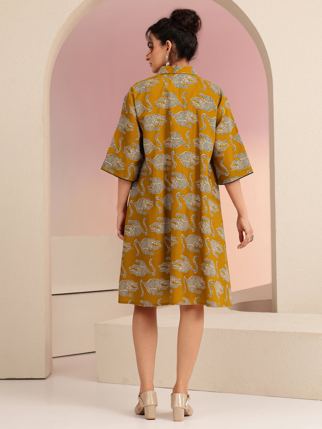  Royal Blue Animal Printed Cotton Blend Oversized Dress 