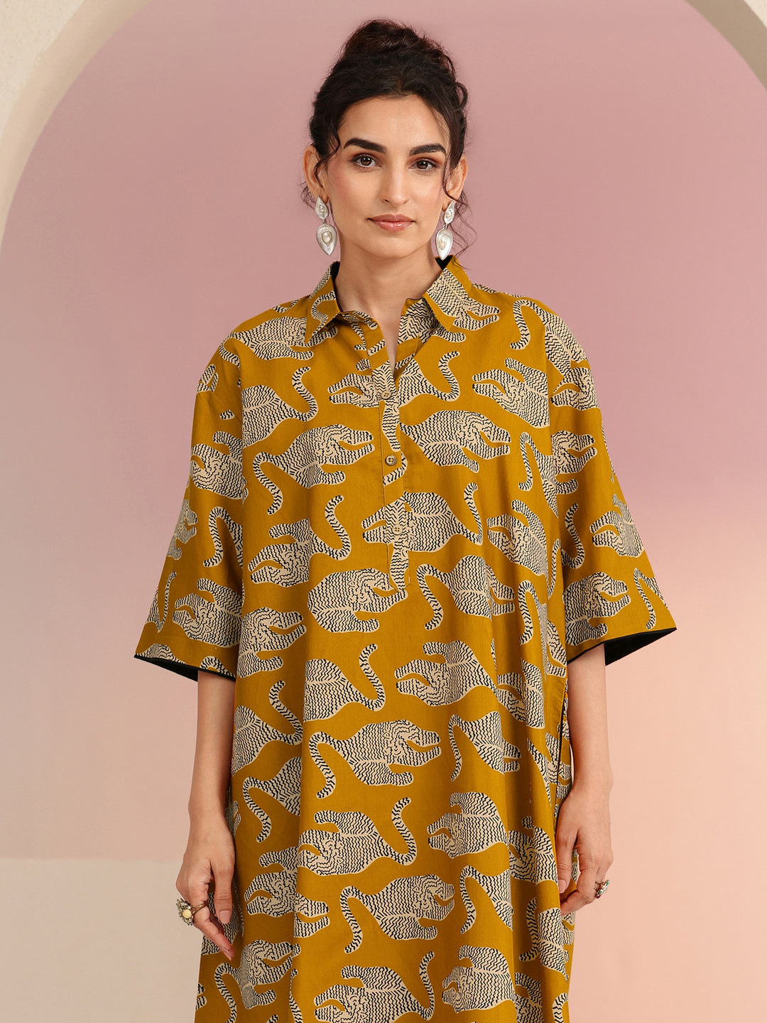  Royal Blue Animal Printed Cotton Blend Oversized Dress 