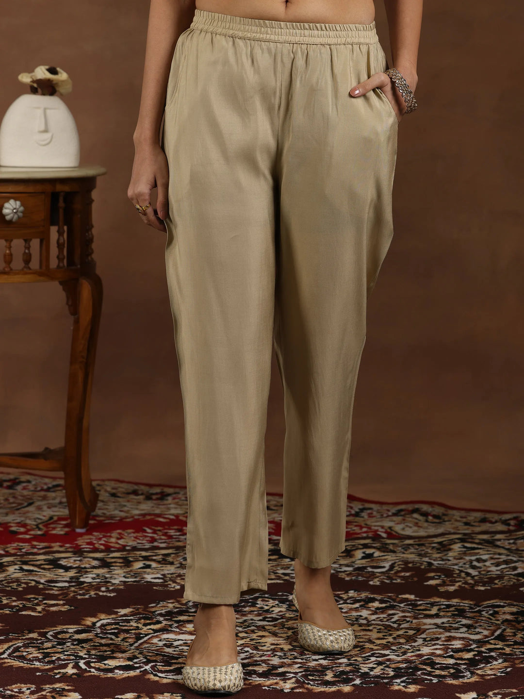  Beige Yoke Design Silk Blend Straight Suit With Dupatta 