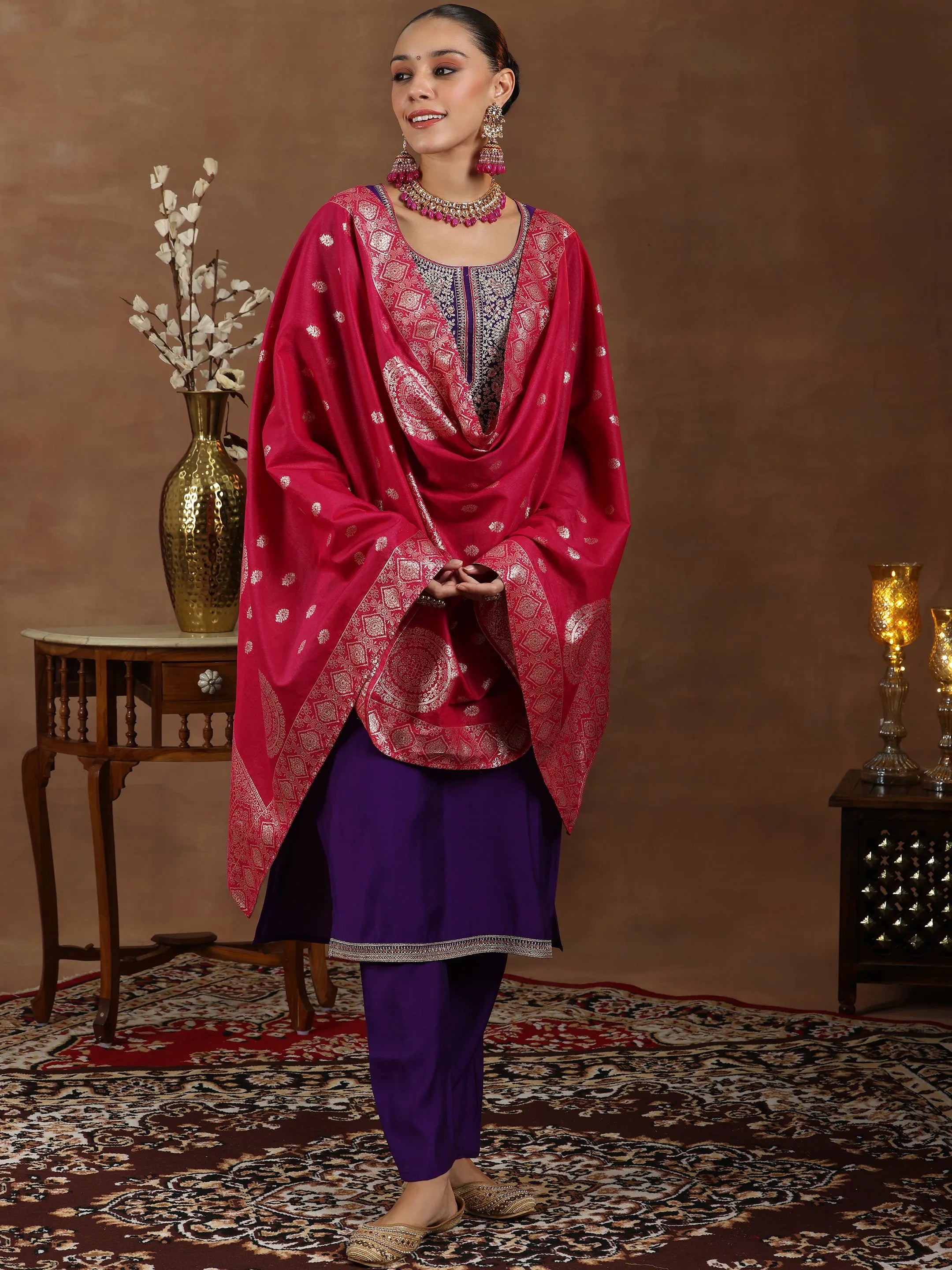 libas Purple Yoke Design Silk Blend Straight Suit With Dupatta-picture-64