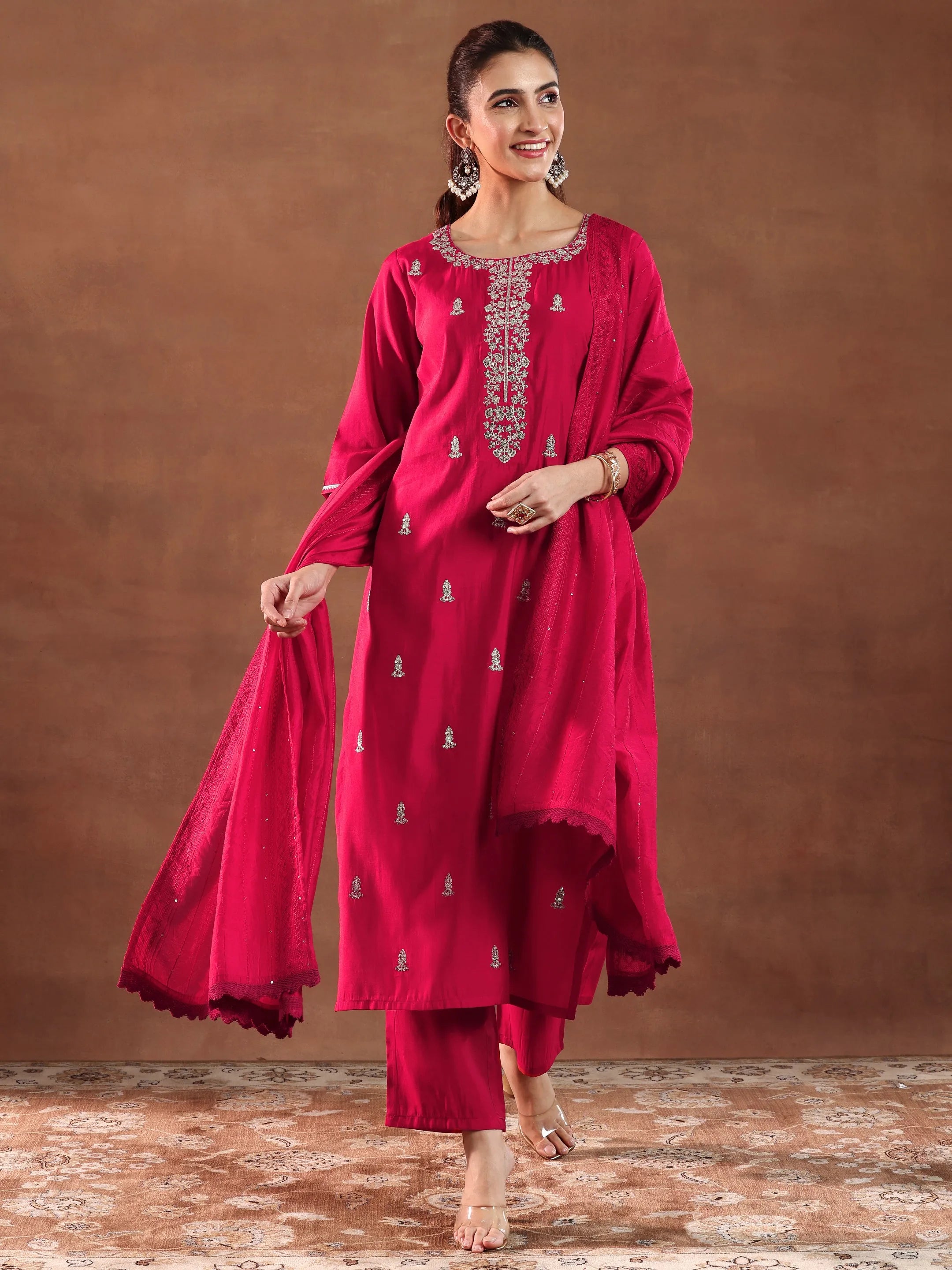 libas Red Embroidered Silk Blend Straight Suit With Dupatta-color issue-picture-27