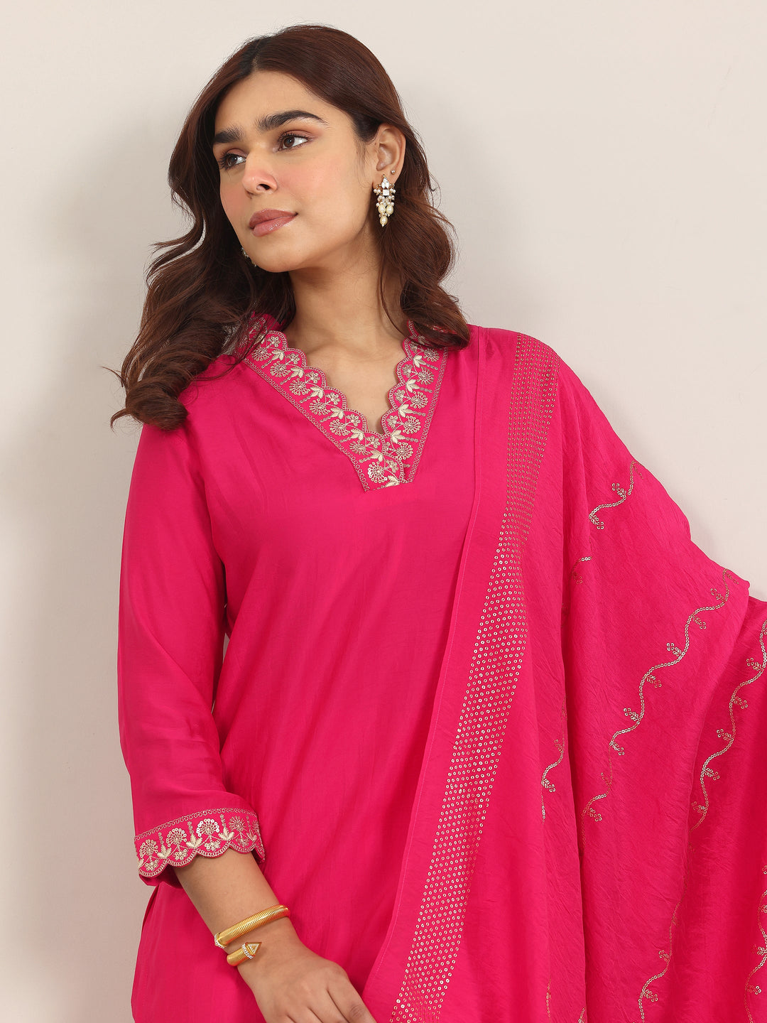  Pink Yoke Design Silk Blend Straight Suit With Dupatta 