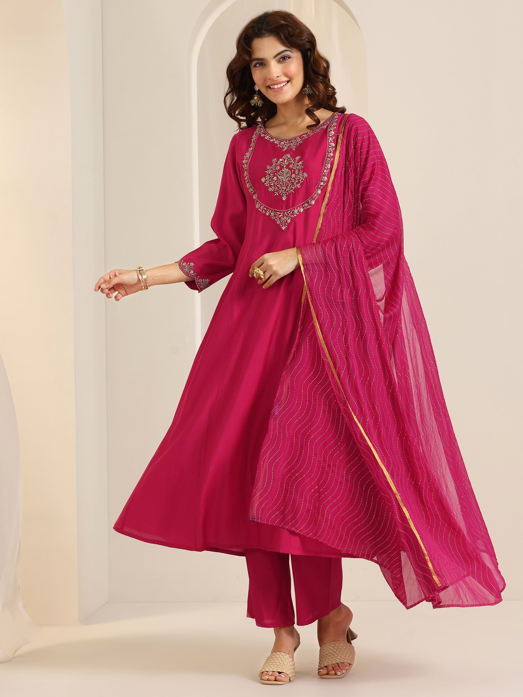 libas Pink Yoke Design Silk Blend A-Line Suit Set With Dupatta-picture-65