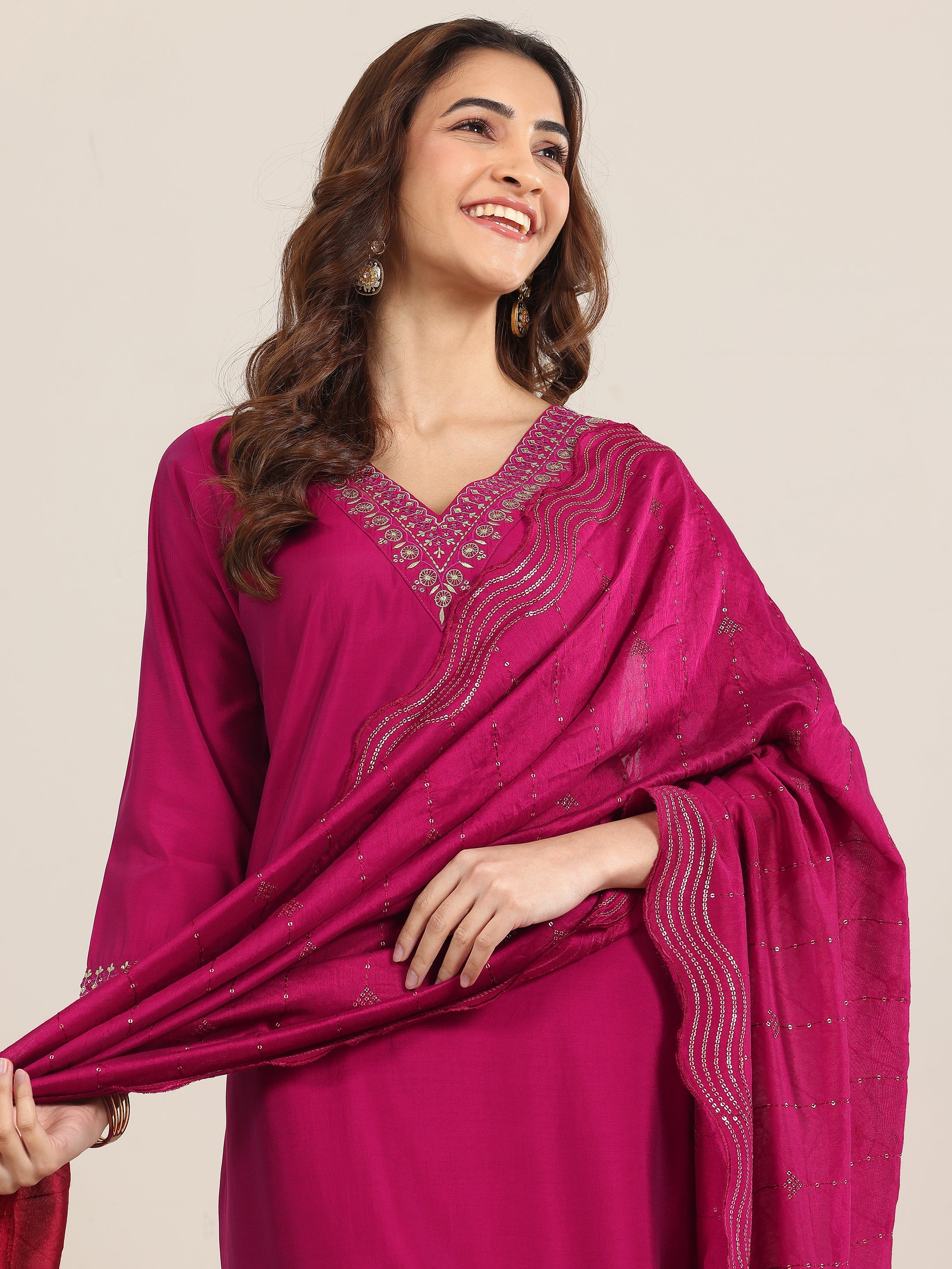 libas Burgundy Yoke Design Silk Blend Straight Suit With Dupatta-picture-42