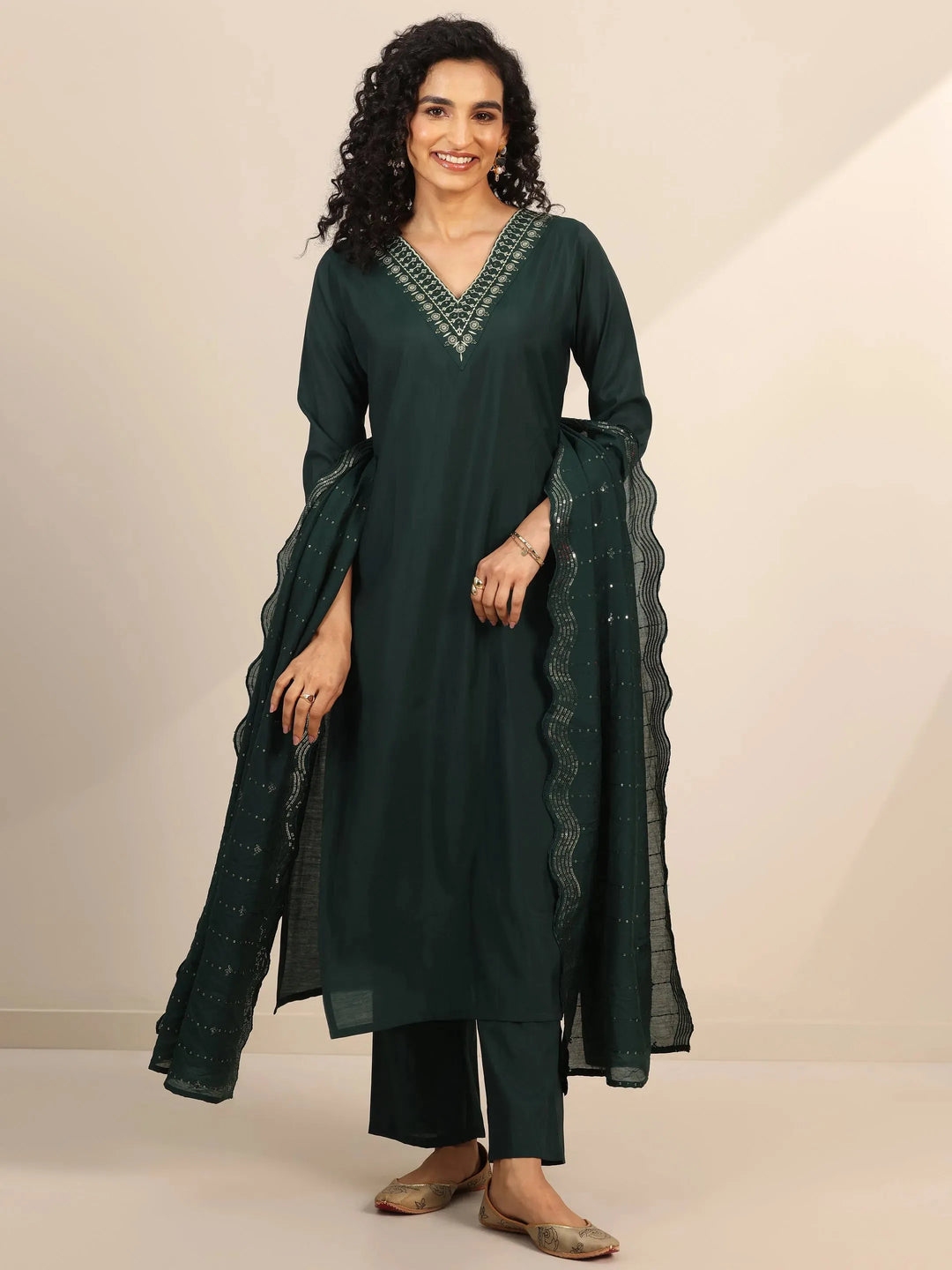  Teal Yoke Design Silk Blend Straight Suit With Dupatta 