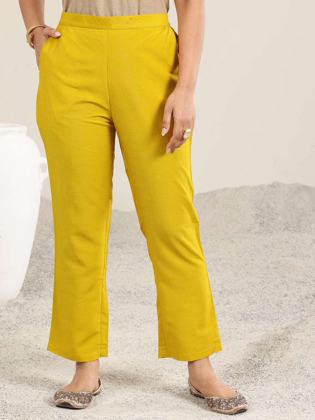  Yellow Embroidered Silk Blend Straight Suit With Dupatta 