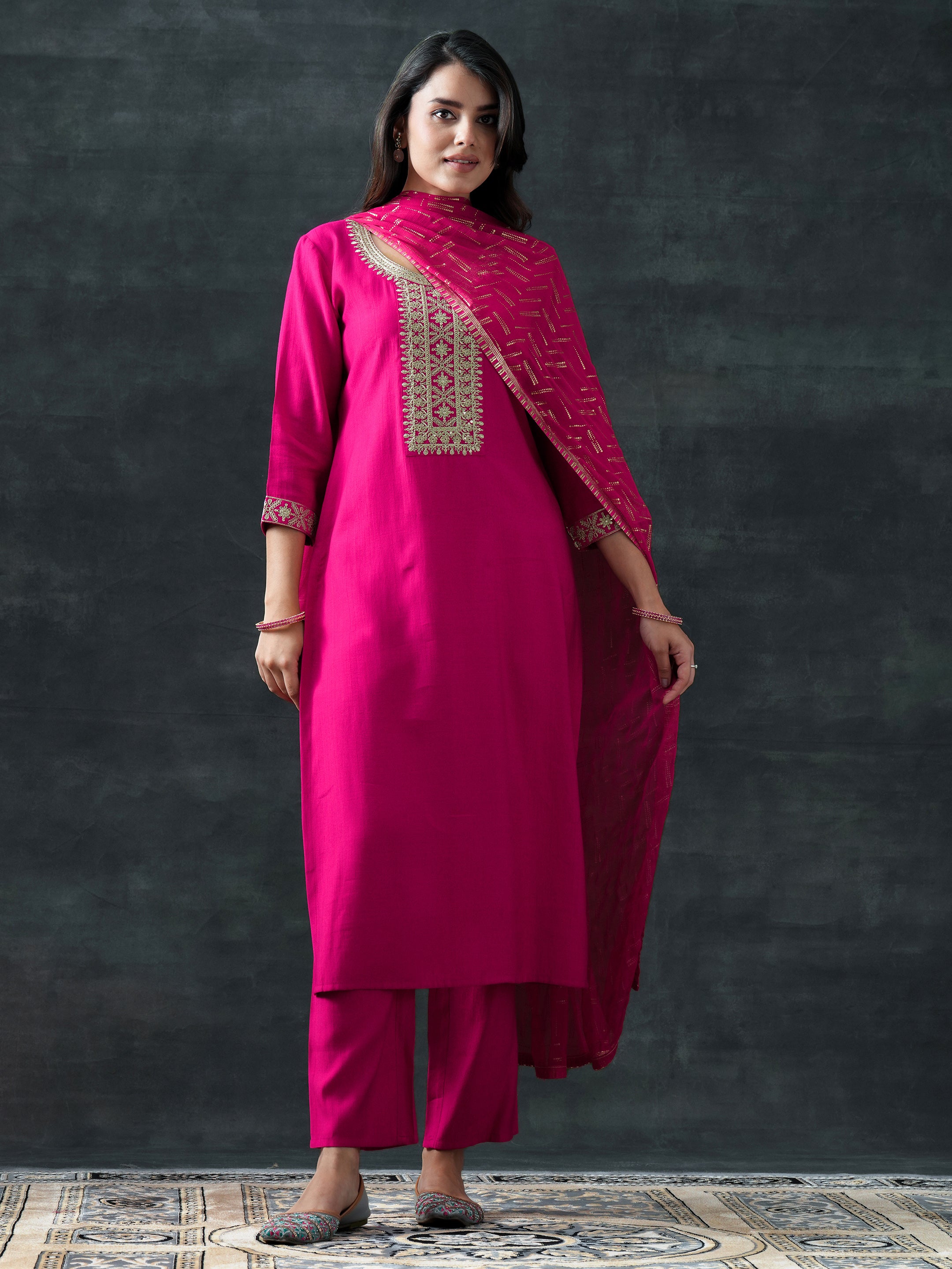 libas Pink Yoke Design Silk Blend Straight Suit Set With Dupatta-picture-49