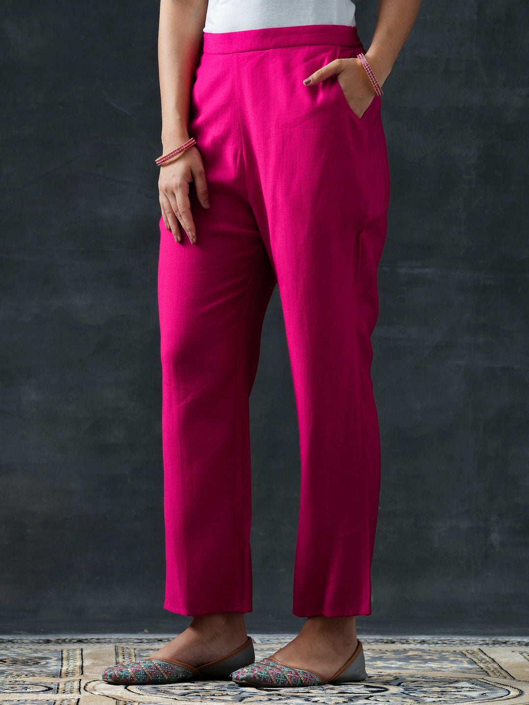  Pink Yoke Design Silk Blend Straight Suit Set With Dupatta 