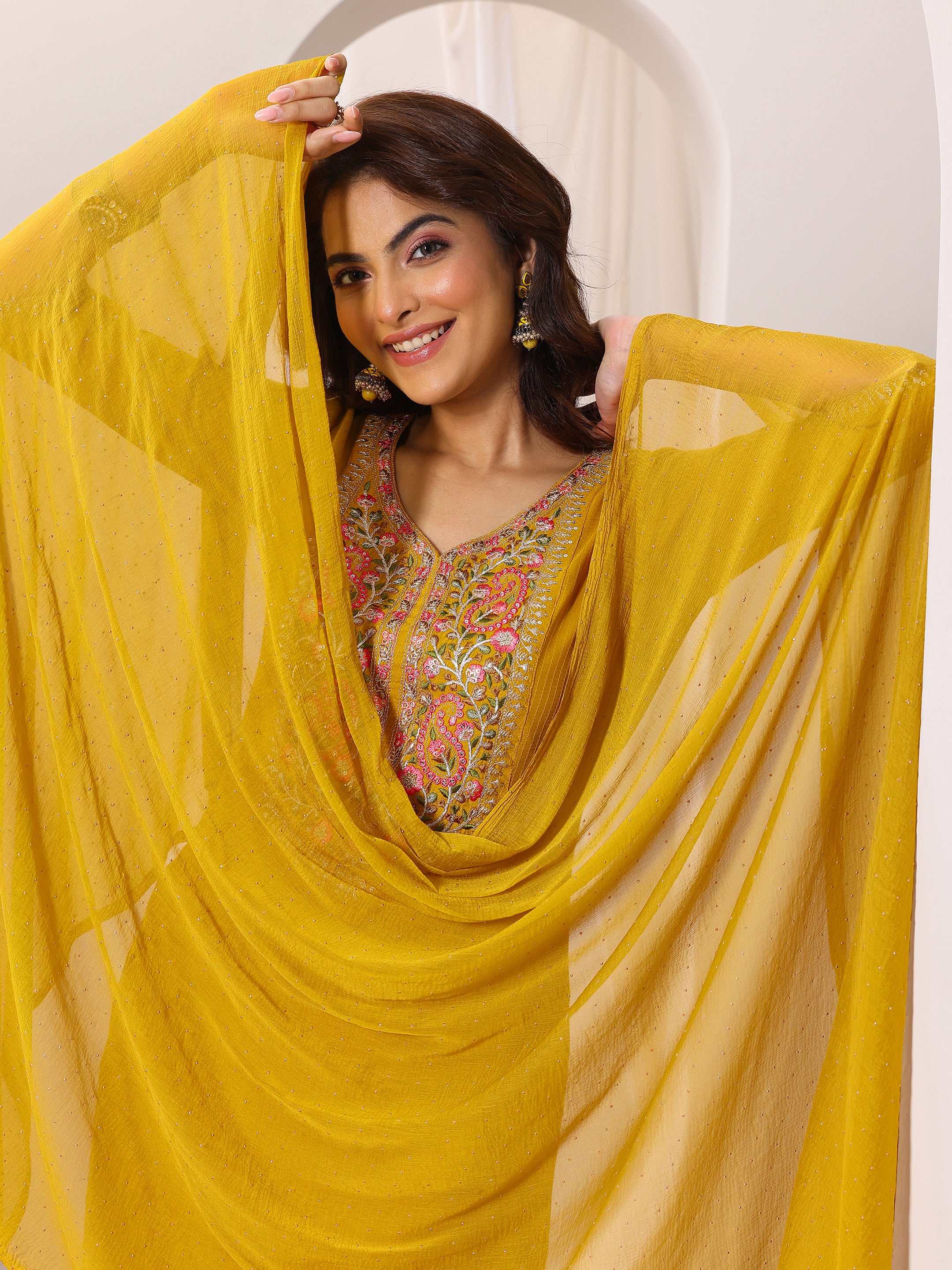 libas Yellow Yoke Design Silk Blend Straight Suit Set With Dupatta-picture-50