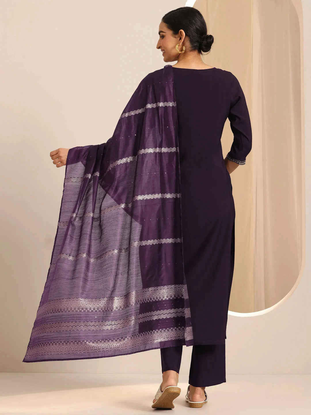  Burgundy Yoke Design Silk Blend Straight Suit Set With Dupatta 