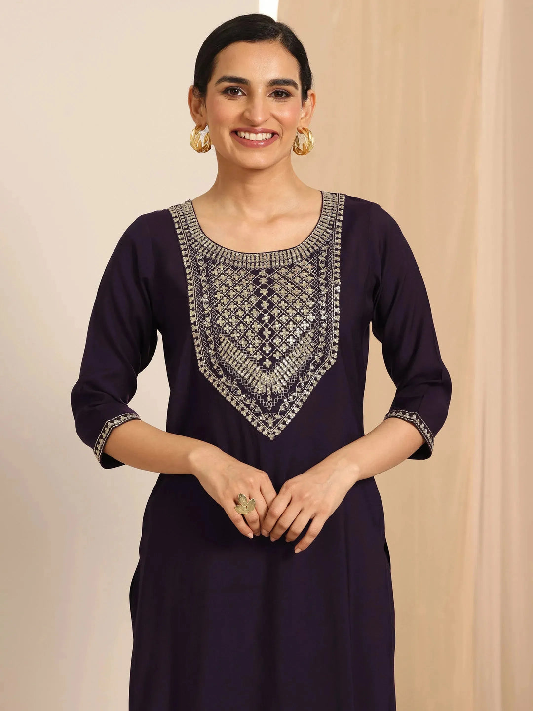  Burgundy Yoke Design Silk Blend Straight Suit Set With Dupatta 