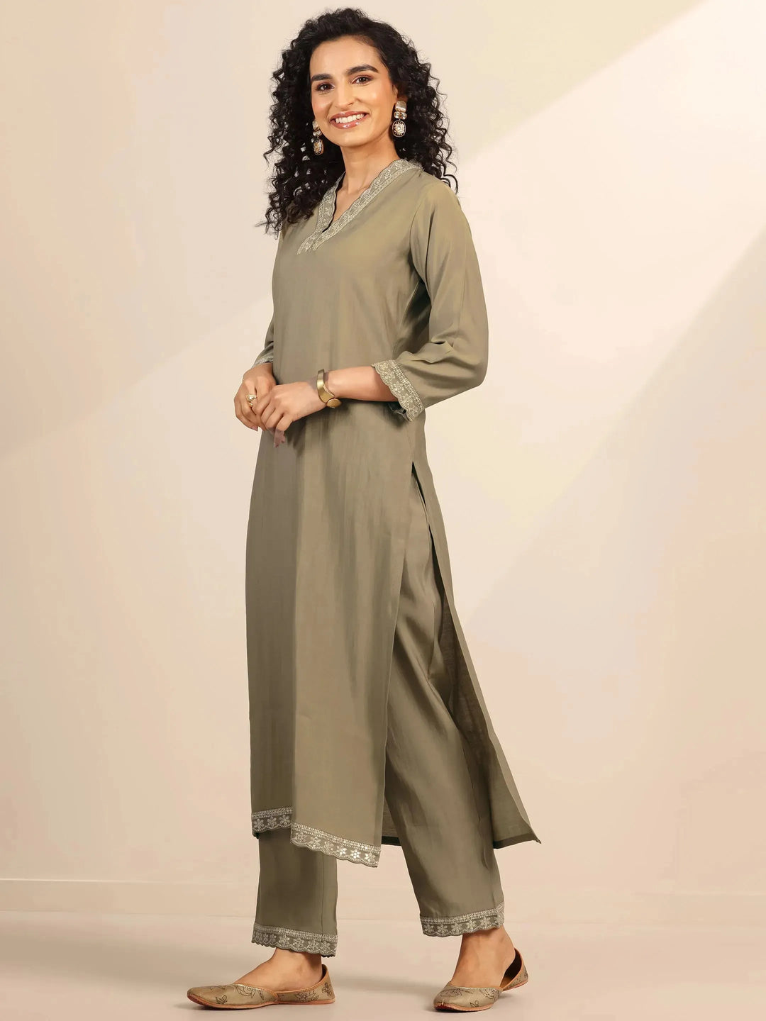  Golden Solid Silk Blend Straight Suit Set With Dupatta 