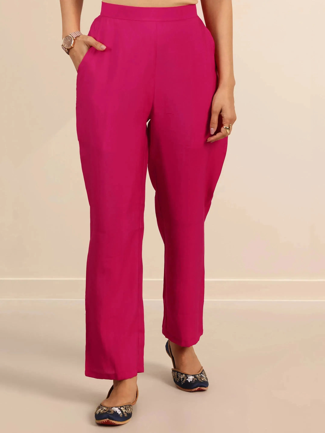  Pink Yoke Design Silk Blend Straight Suit Set With Dupatta 