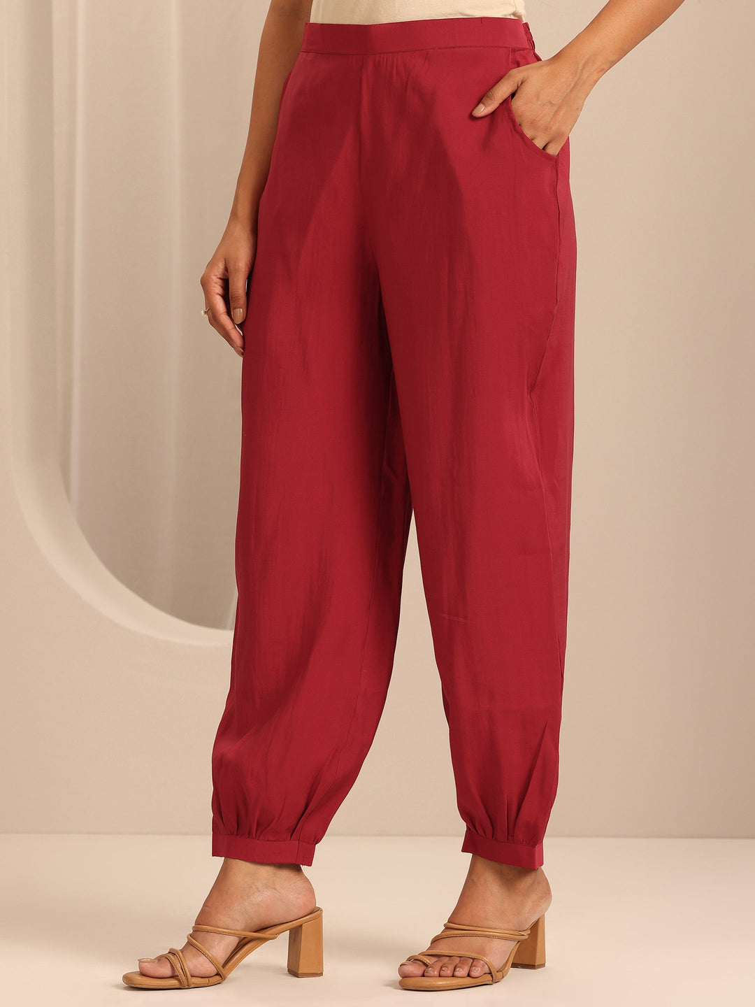  Red Yoke Design Silk Blend Straight Suit Set With Dupatta 