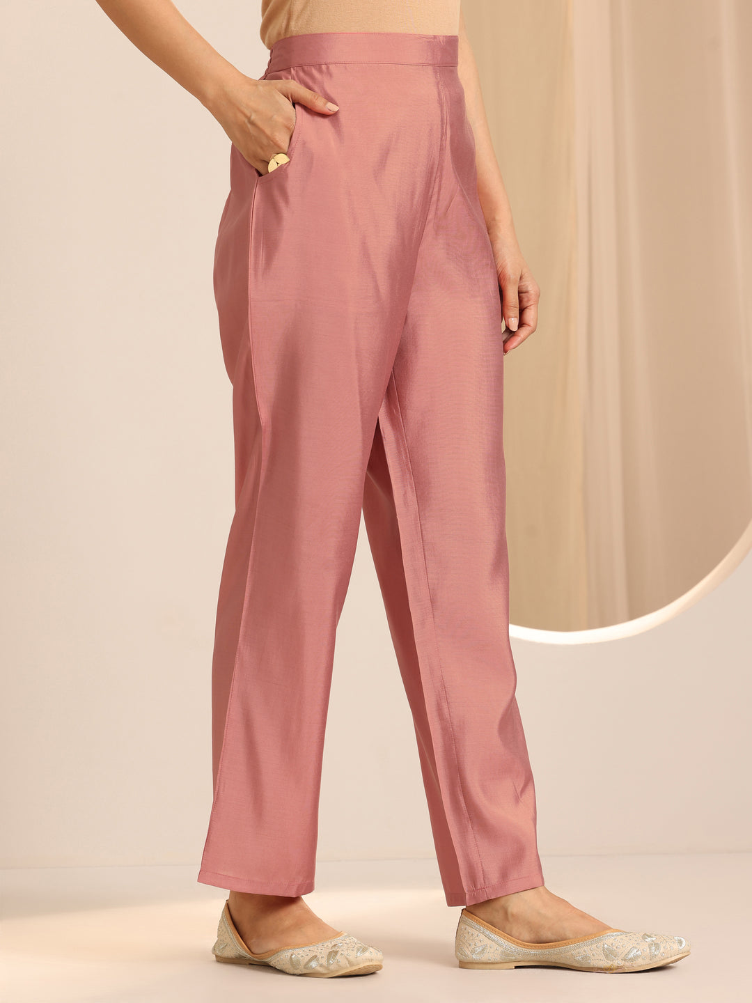  Peach Solid Silk Blend Straight Kurta Set 