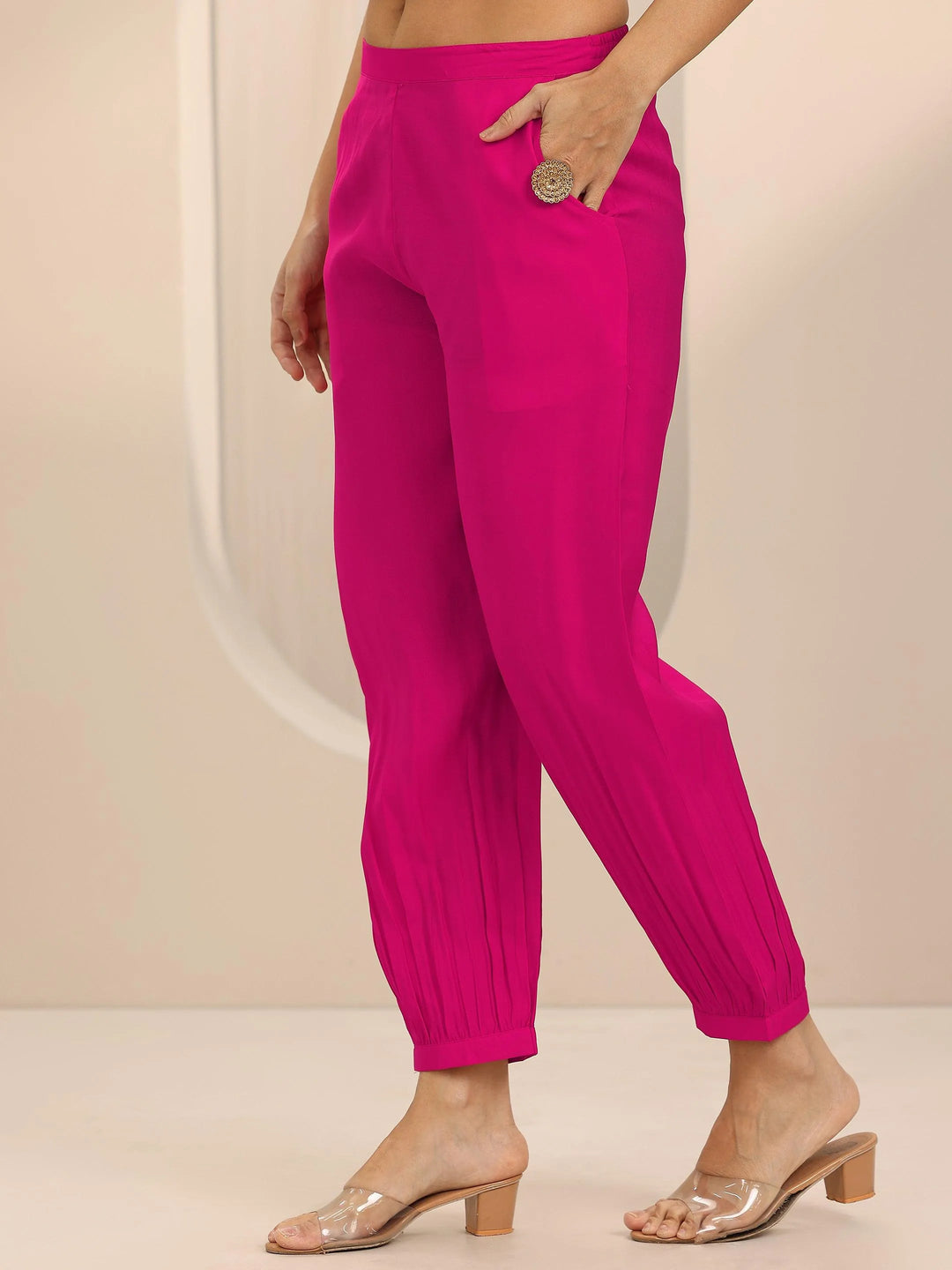  Pink Yoke Design Silk Blend Straight Suit Set With Dupatta 