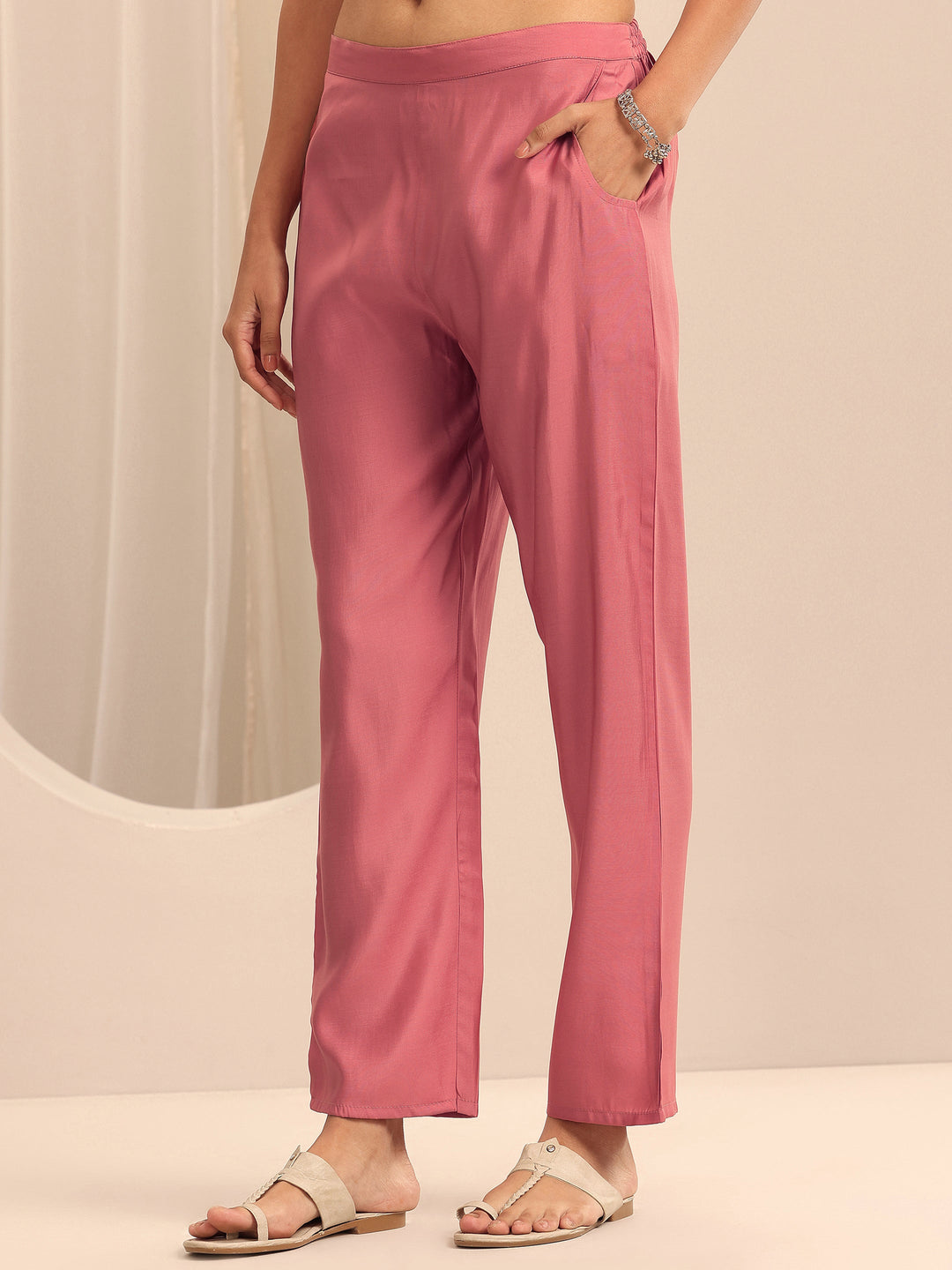  Peach Embellished Silk Blend Straight Suit Set With Dupatta 